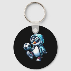 Cool Penguin Soccer Footbyll Player With Sungles Keychain