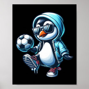Cool Penguin Soccer Footbyll Player With Sungles Poster
