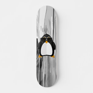 Cool Penguin With Sunglasses Black and White Paint Skateboard