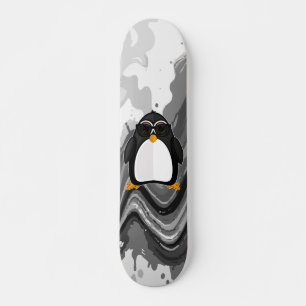 Cool Penguin With Sunglasses Black and White Paint Skateboard