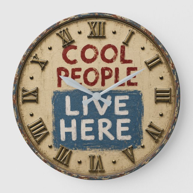 Cool People Live Here Rustic Farmhouse Large Clock (Front)