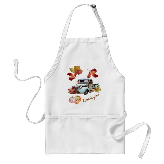 Cool Personalized Blue Truck Autumn Leaves Apron (Front)