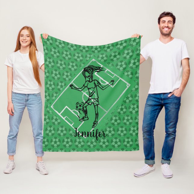 Cool personalized female soccer fleece blanket (In Situ)