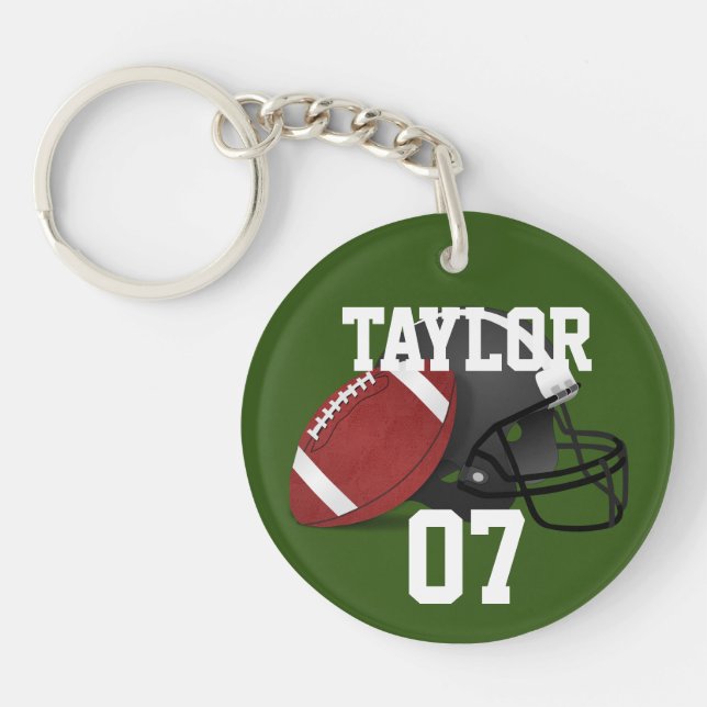 Cool Personalized football player Name and Number Keychain (Front)