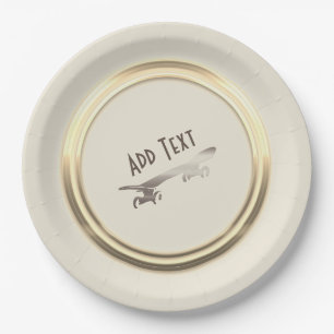 Cool Personalized Gold Skateboarding Paper Plate