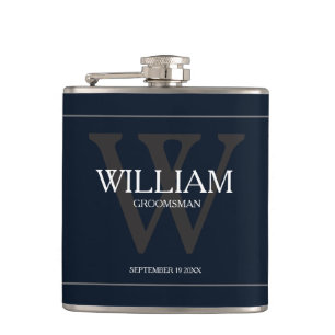 Cool Personalized Groomsman Name Navy Blue Flask