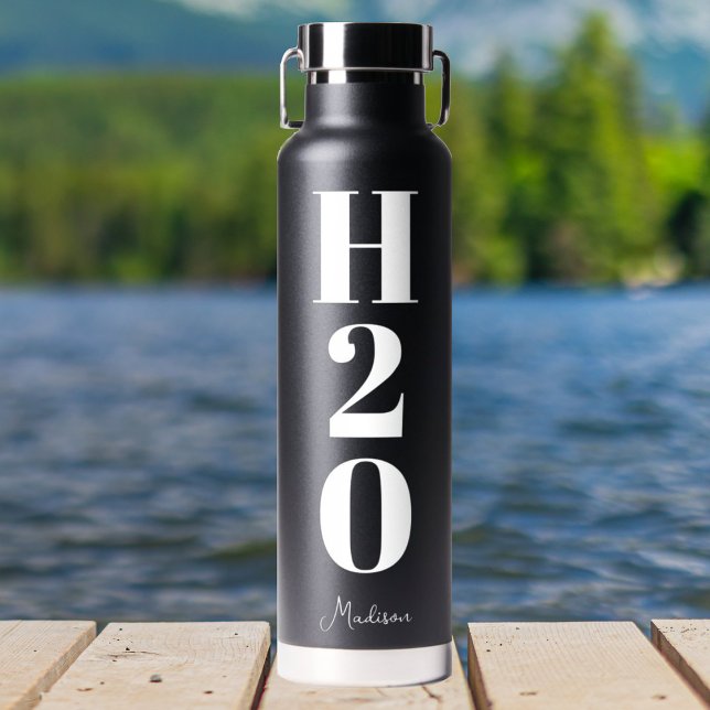 Cool Personalized H20 Simple Black White Water Bottle (Creator Uploaded)