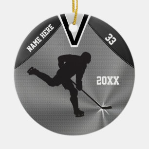 Cool Personalized Hockey Ornament, 3 Text Boxes Ceramic Ornament