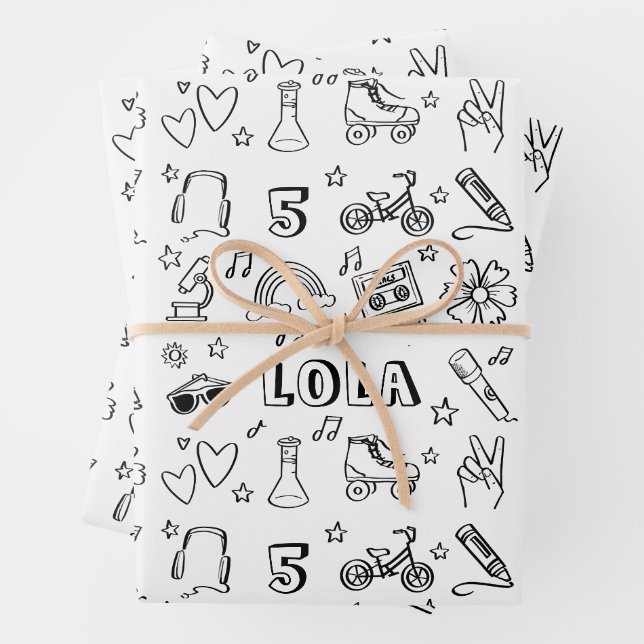 Cool Personalized Kids Colouring Birthday Musical Wrapping Paper Sheet (In situ)