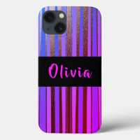 Cool Personalized Neon Glitter Purple Stripes