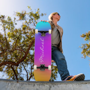 Cool Personalized Neon Ombre Skateboard