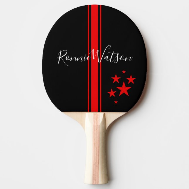 Cool Personalized Red & Black Stripe and Stars Ping Pong Paddle (Front)