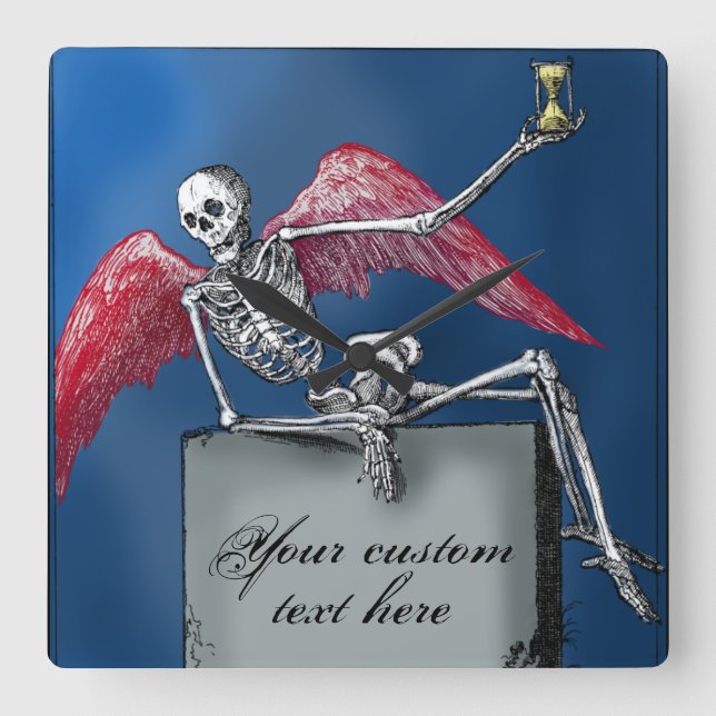 Cool Personalized Skeleton on Tombstone Halloween Square Wall Clock (Front)