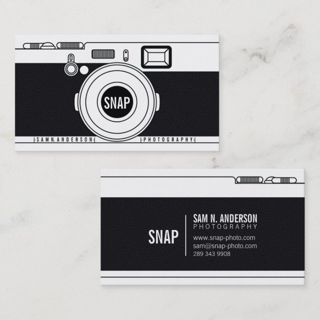 Cool photographer camera modern black illustration business card (Front/Back)