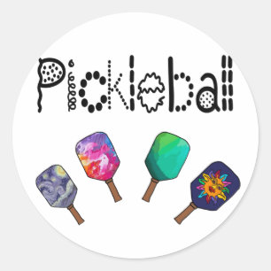 Cool Pickleball and Paddles Sports Art Classic Round Sticker