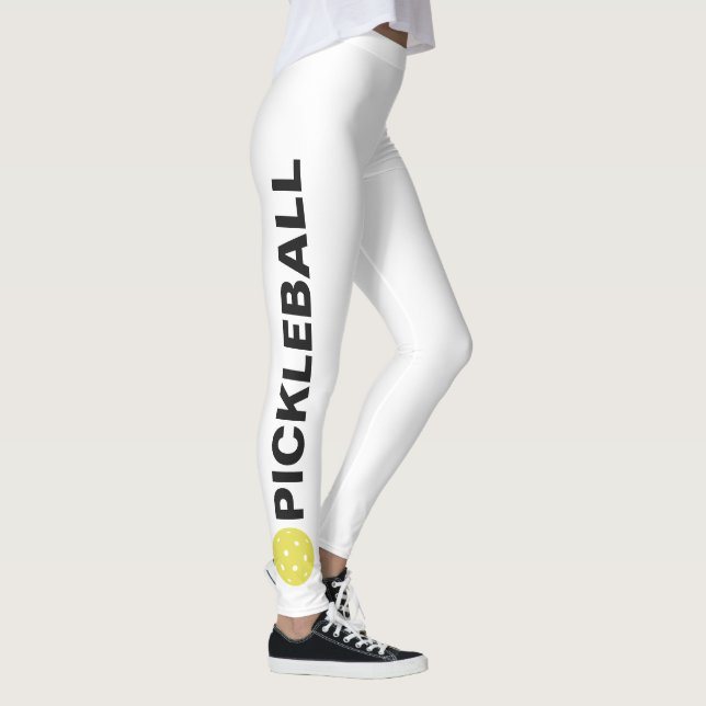 Cool Pickleball Leggings Yellow Ball Custom Text (Right)