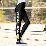 Cool Pickleball Leggings Yellow Ball Custom Text<br><div class="desc">The perfect leggings for pickleball enthusiasts. High quality leggings with the word PICKLEBALL and a yellow pickleball on each side. Fun for casual social play or tournament match play - easily change the background colour to match your club/team's colours. Just click on customize and scroll down to the colour picker....</div>
