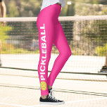 Cool Pickleball Leggings Yellow Ball Custom Text<br><div class="desc">The perfect leggings for pickleball enthusiasts. High quality leggings with the word PICKLEBALL and a yellow pickleball on each side. Fun for casual social play or tournament match play - easily change the background colour to match your club/team's colours. Just click on customize and scroll down to the colour picker....</div>