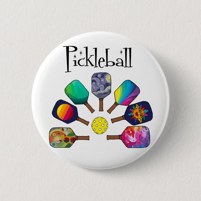 Cool Pickleball Paddle Sports Rainbow 2 Inch Round Button (Front)