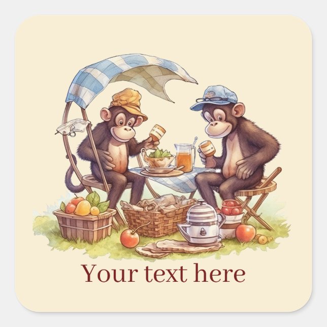 Cool picnic add text monkey  square sticker (Front)