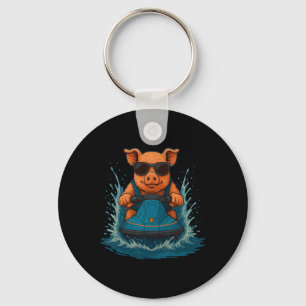 Cool Pig With Sungles Farm Animal Jet Ski Rider Su Keychain