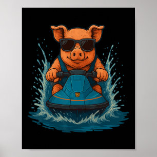 Cool Pig With Sungles Farm Animal Jet Ski Rider Su Poster