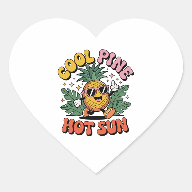 Cool Pine Hot Sun Retro Pineapple Summer Vibes Heart Sticker (Front)