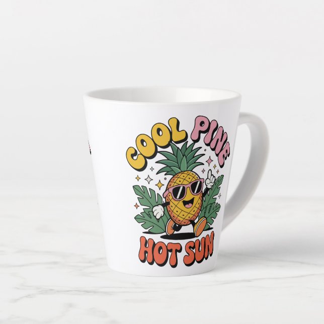 Cool Pine Hot Sun Retro Pineapple Summer Vibes Latte Mug (Right Angle)