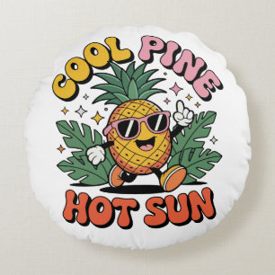 Cool Pine Hot Sun Retro Pineapple Summer Vibes Round Pillow