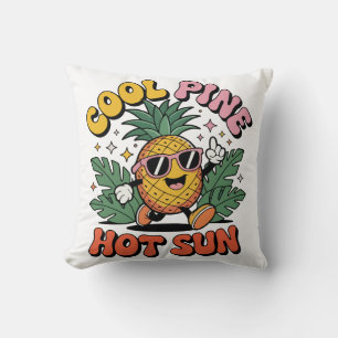 Cool Pine Hot Sun Retro Pineapple Summer Vibes Throw Pillow