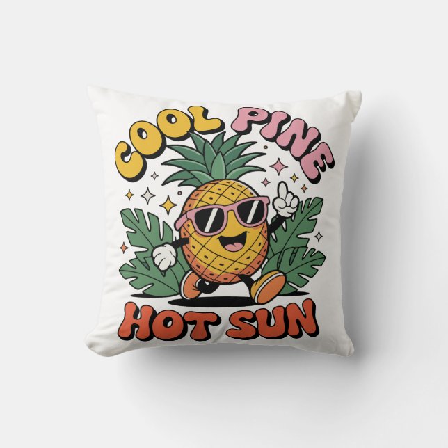 Cool Pine Hot Sun Retro Pineapple Summer Vibes  Throw Pillow (Front)