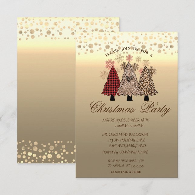 Cool Pine Trees Dots  Corporate Christmas Party Invitation (Front/Back)
