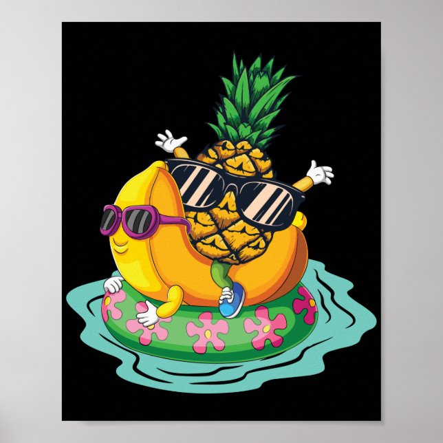 Cool Pineapple Banana Summer Vacation Relax Poster (Front)