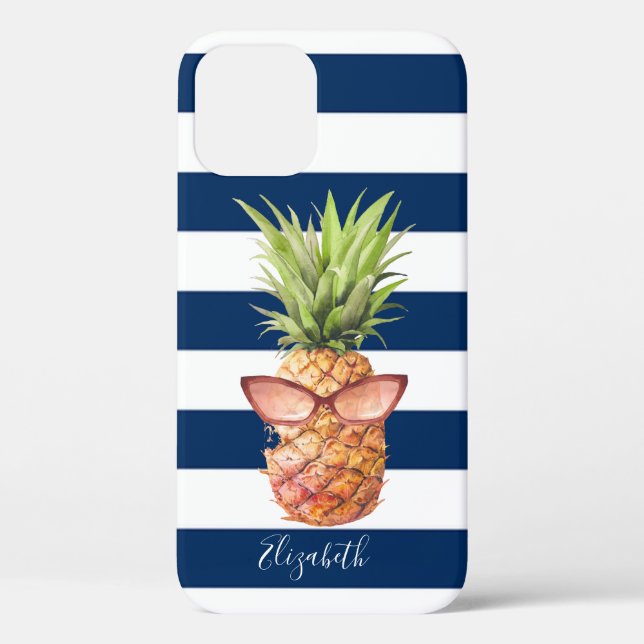 Cool Pineapple ,Navy Blue Striped Case-Mate iPhone Case (Back)