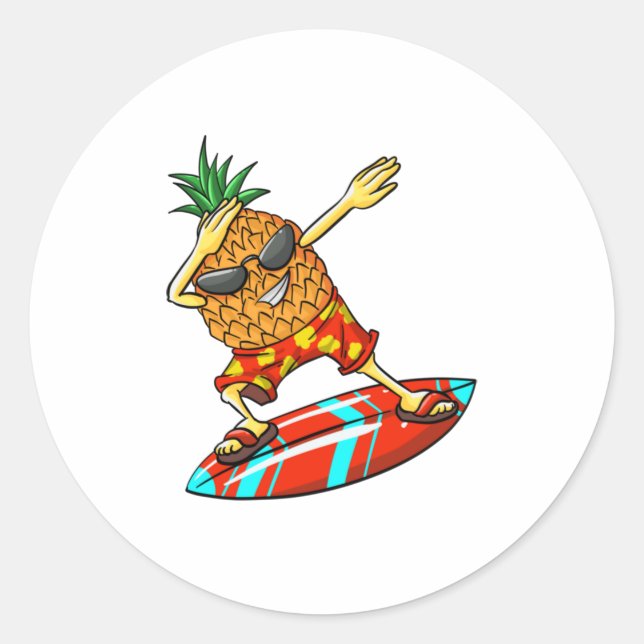 Cool Pineapple Surfing  Funny Fruit Surfer Fan Classic Round Sticker (Front)