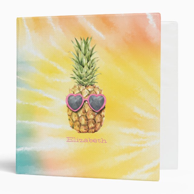 Cool Pineapple, Watercolor Rainbow Tie Dye Binder (Front/Inside)