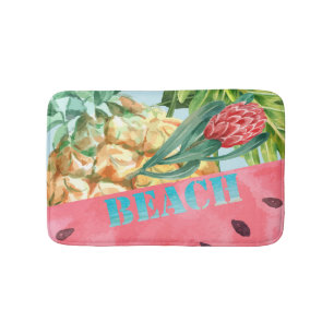 Cool Pineapple Watermelon Hibiscus Palm Leaves  Bath Mat