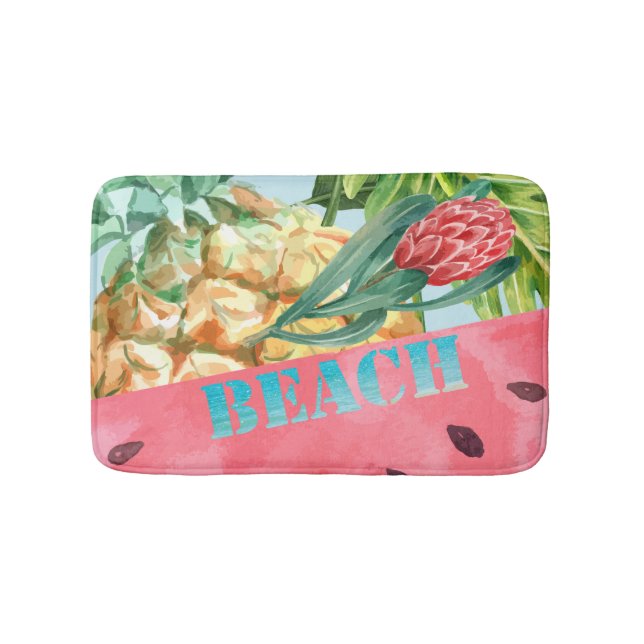 Cool Pineapple Watermelon Hibiscus Palm Leaves  Bath Mat (Front)