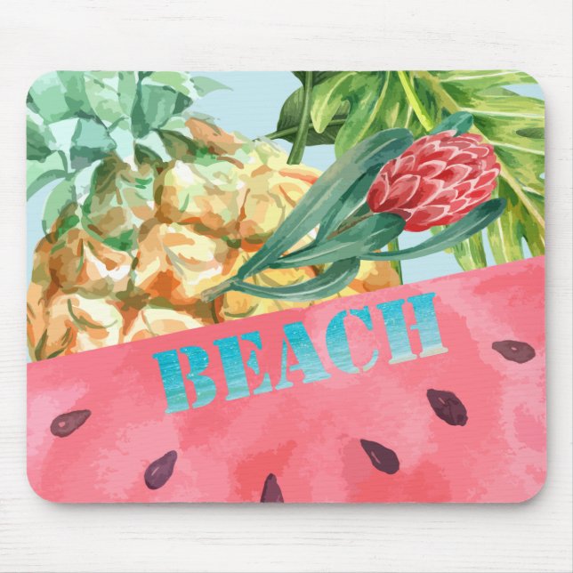Cool Pineapple Watermelon Hibiscus Palm Leaves  Mouse Pad (Front)