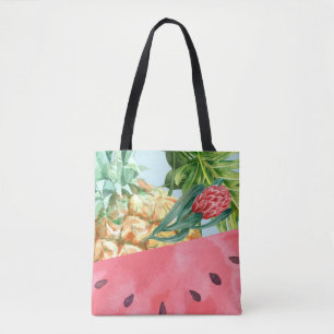 Cool Pineapple Watermelon Hibiscus Palm Leaves  Tote Bag
