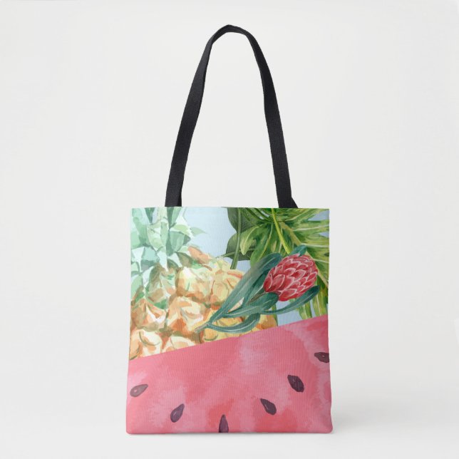 Cool Pineapple Watermelon Hibiscus Palm Leaves  Tote Bag (Front)