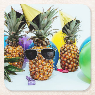 Cool Pineapple with Sunglasses Square Paper Coaster