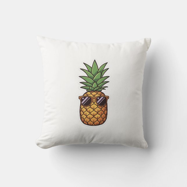 Cool Pineapple with Sunglasses Throw Pillow (Front)