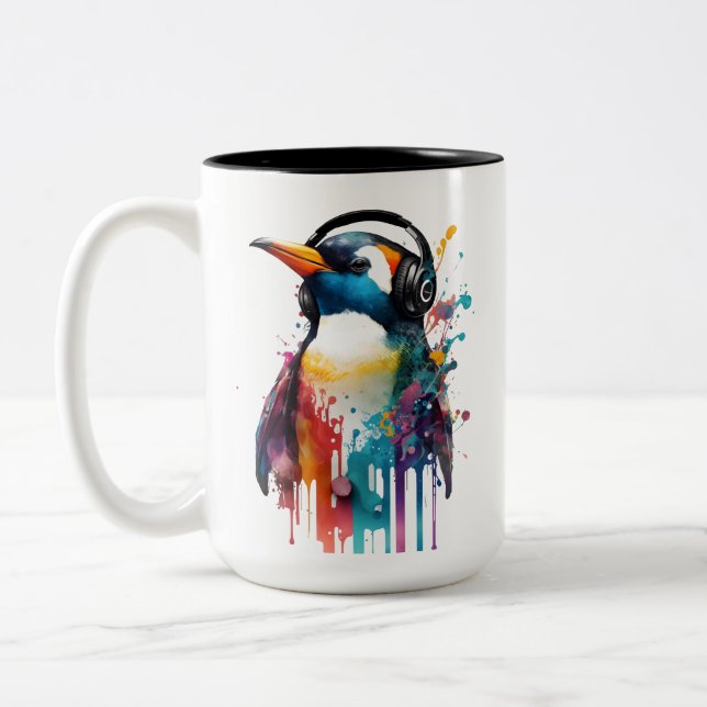 Cool Pingouin Mug à café, Portant un casque ! (Gauche)