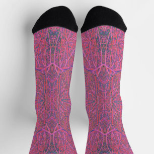 Cool Pink and Green Abstract Branch Pattern Socks
