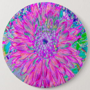 Cool Pink Blue and Purple Artsy Dahlia Bloom 6 Inch Round Button