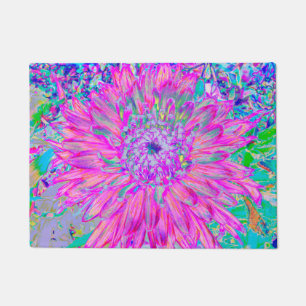 Cool Pink Blue and Purple Artsy Dahlia Bloom Doormat