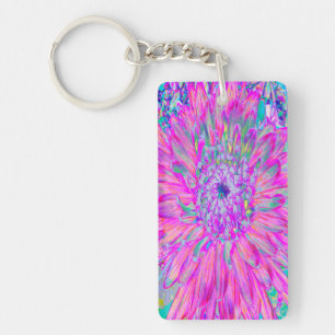 Cool Pink Blue and Purple Artsy Dahlia Bloom Keychain