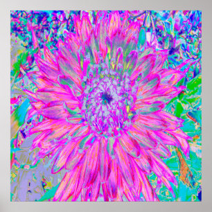 Cool Pink Blue and Purple Artsy Dahlia Bloom Poster