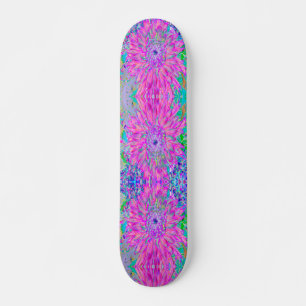 Cool Pink Blue and Purple Artsy Dahlia Bloom Skateboard